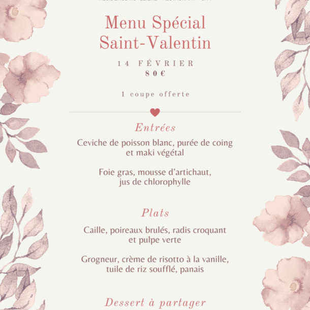 Menu spécial de la Saint-Valentin - Le Domaine du Ferret